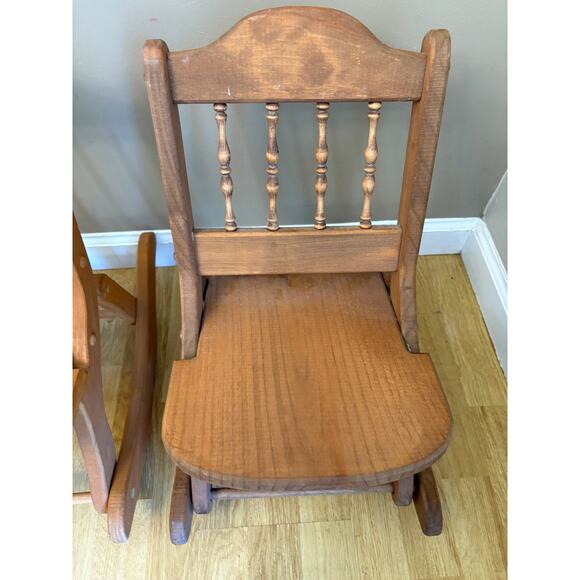(2) 17.5" Tall Pine Folding Rocking Chairs - Picture 6 of 10